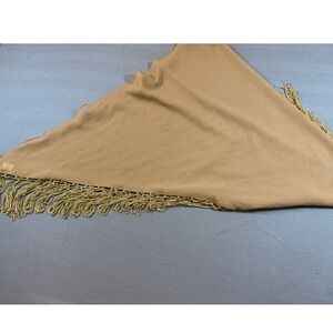 Cara NY Tan Triangular Fringe Beaded Shawl Scarf Wrap Boho Camel Polyester